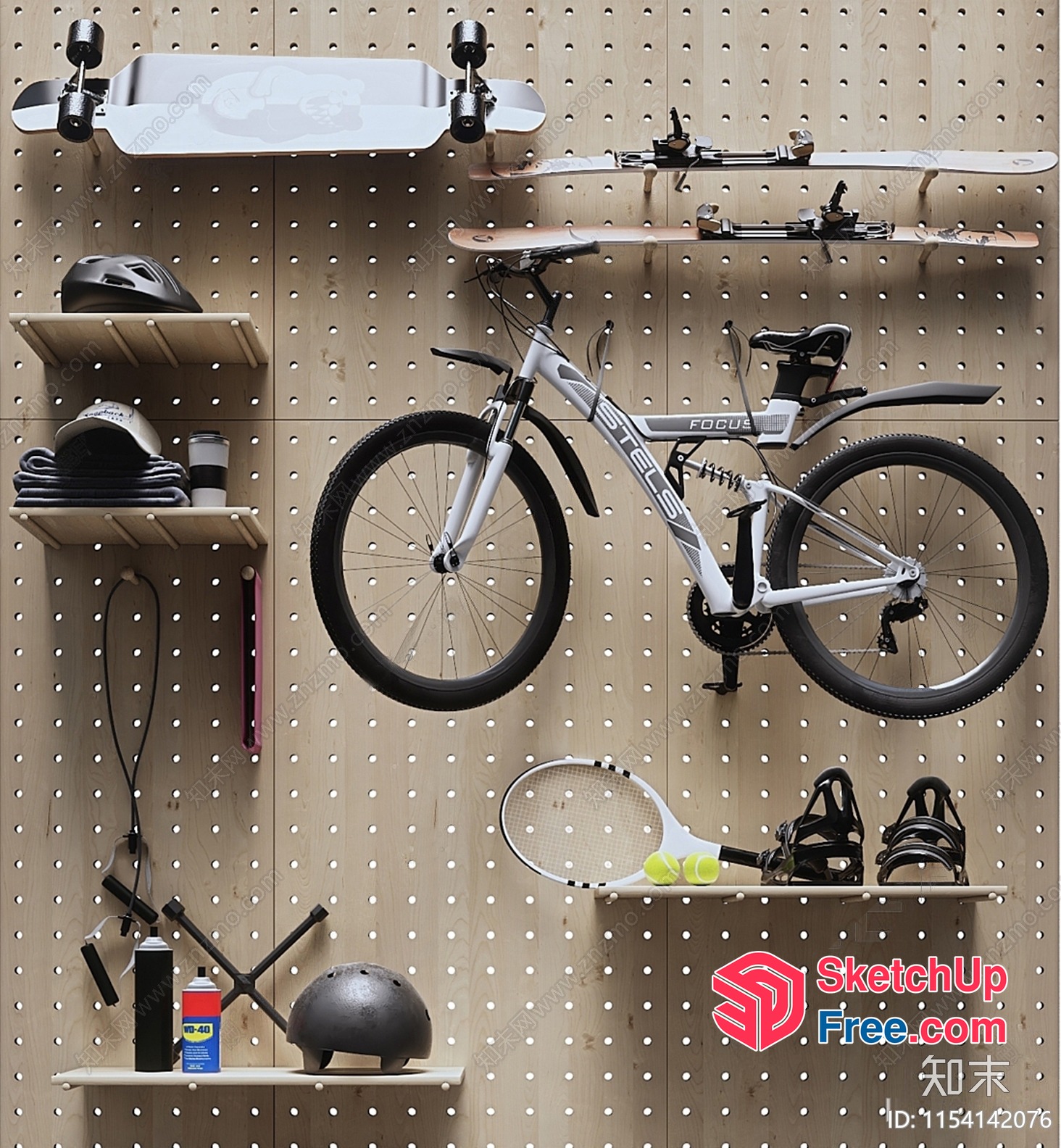 Wall-Mounted Storage And Display For Sports Equipment 3D SketchUp File