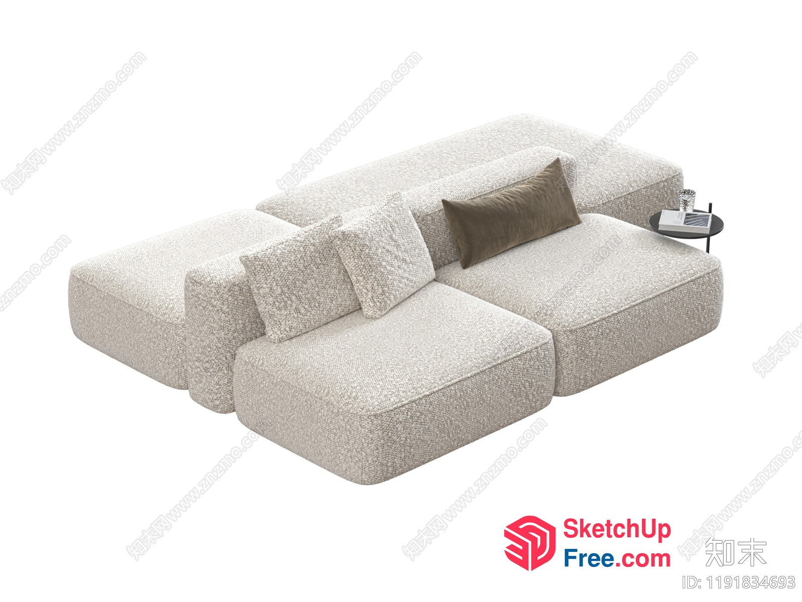 Modern L-Shaped Sofa With Brown Accent Pillow 3D SketchUp File