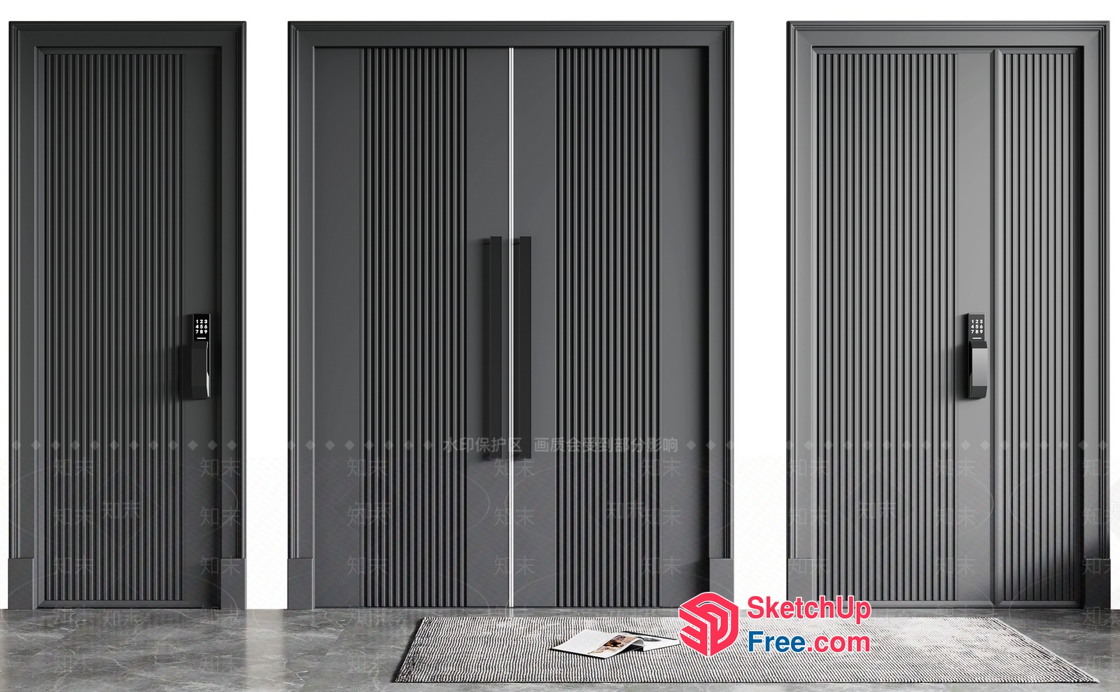 Modern Grey Doors With Vertical Stripes And Sleek Handles 3D SketchUp File
