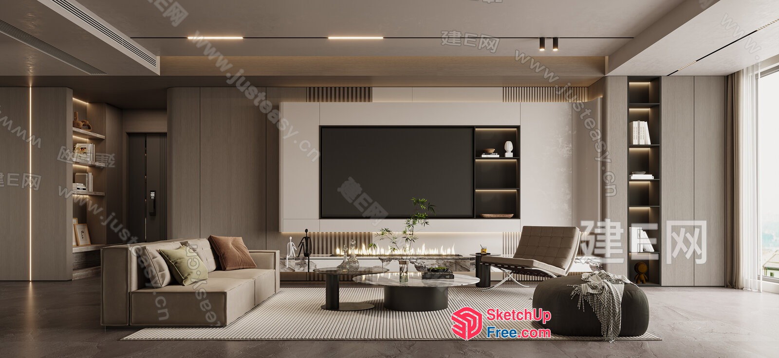 Modern Living Room With Minimalist Furniture And Decor 3D SketchUp File