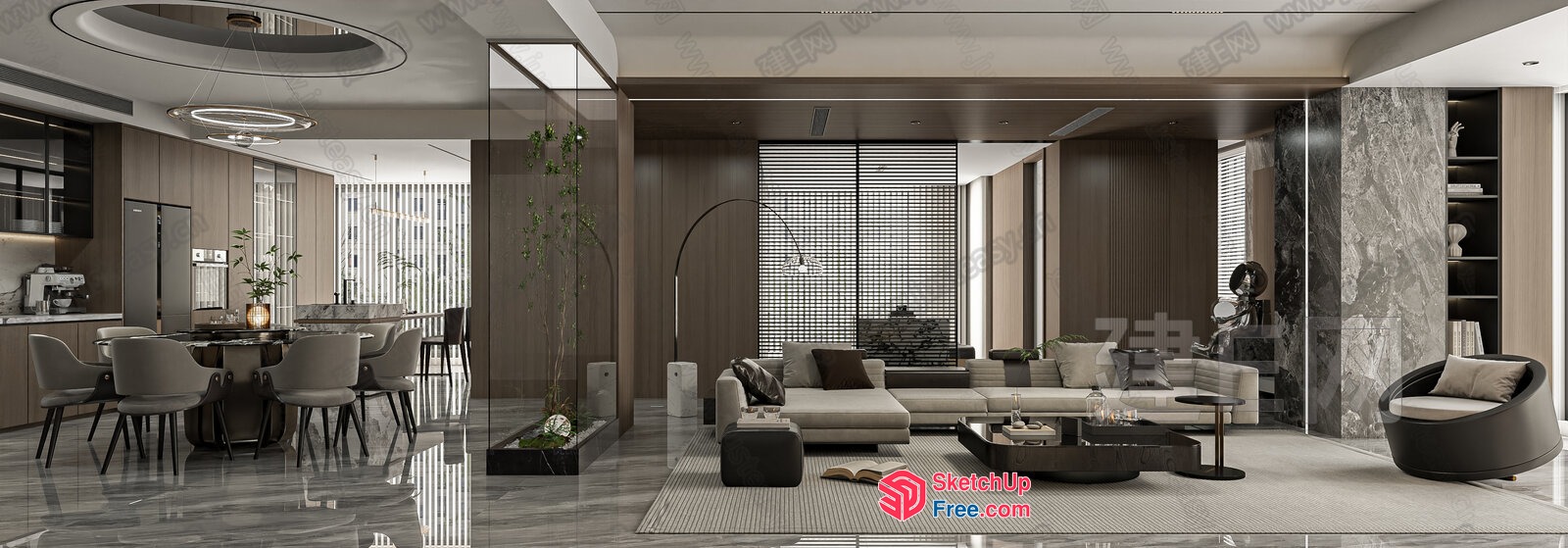 Modern Luxury Living Room With Sleek Furniture And Natural Light 3D SketchUp File