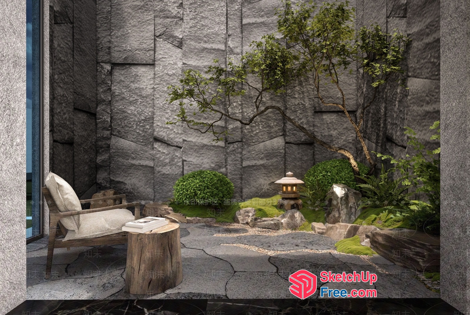 Minimalist Japanese-Style Garden With Natural Stone 3D SketchUp File
