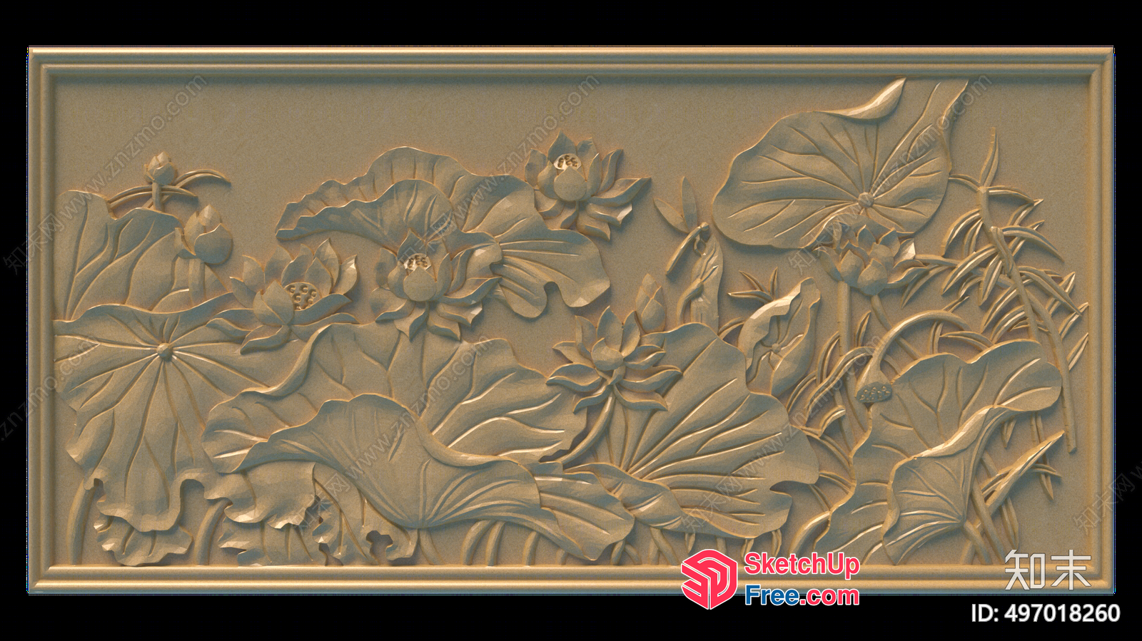 Intricate Floral Carving On Rectangular Panel 3D SketchUp File
