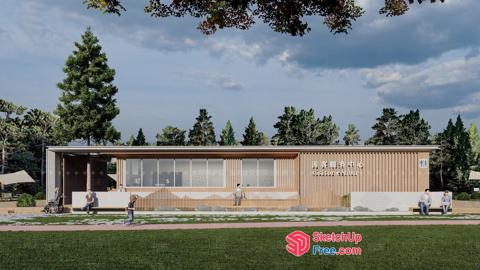 Modern Wood-Clad Visitor Center 3D SketchUp File