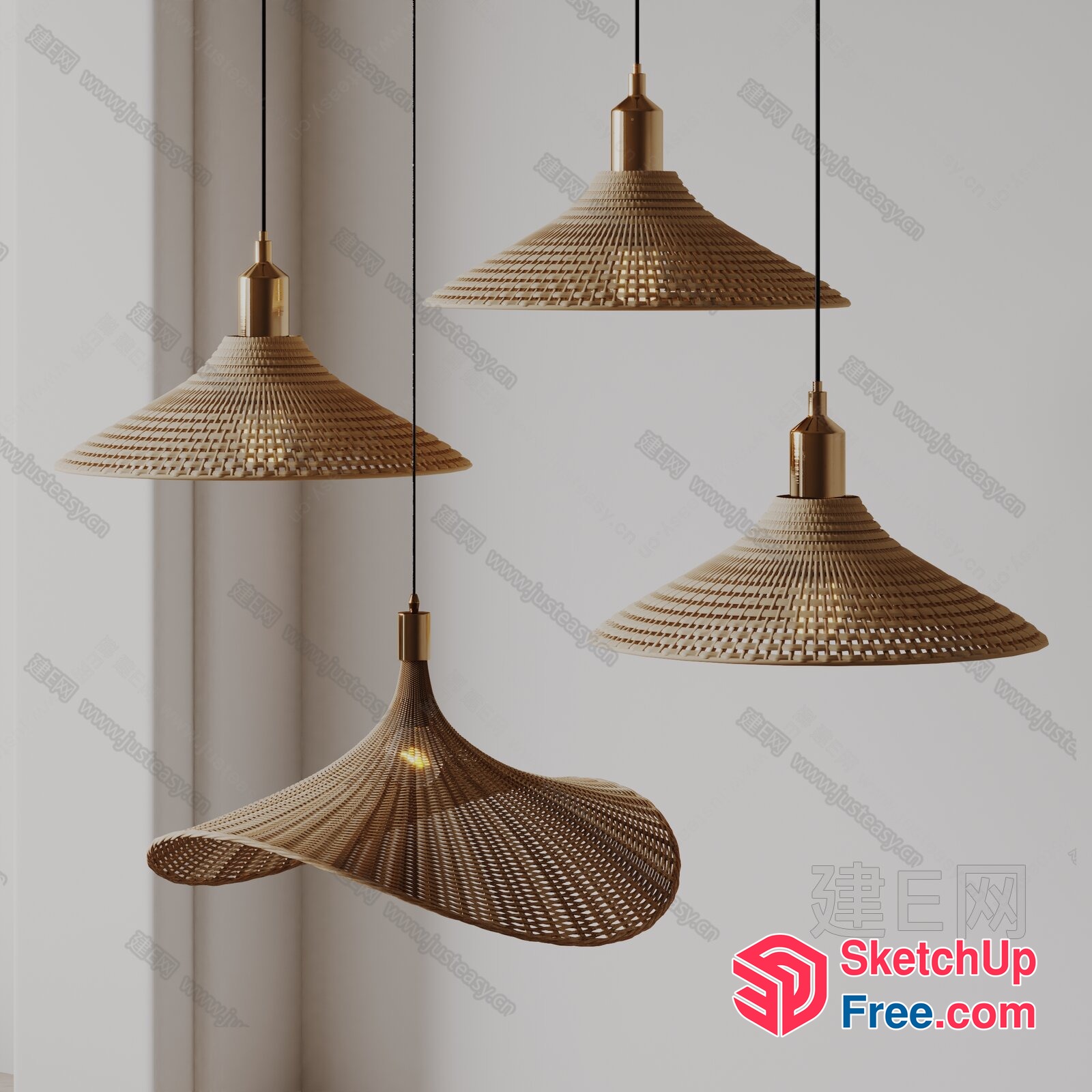 Hanging Rattan Pendant Lights 3D SketchUp File