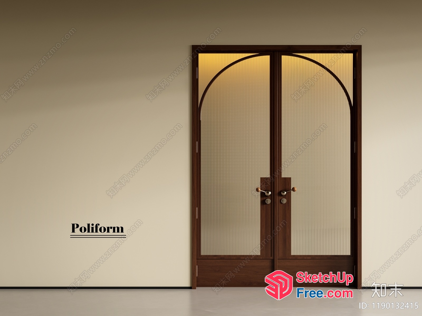 Elegant Double Door With Arched Top And Glass Panels 3D SketchUp File