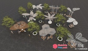 Modern Outdoor Furniture With Tropical Plants 3D SketchUp File