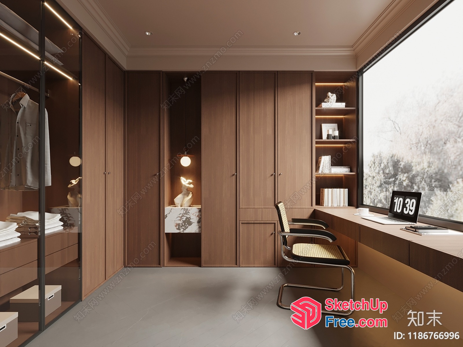 Modern Minimalist Office Interior Design With Wooden Furniture 3D SketchUp File