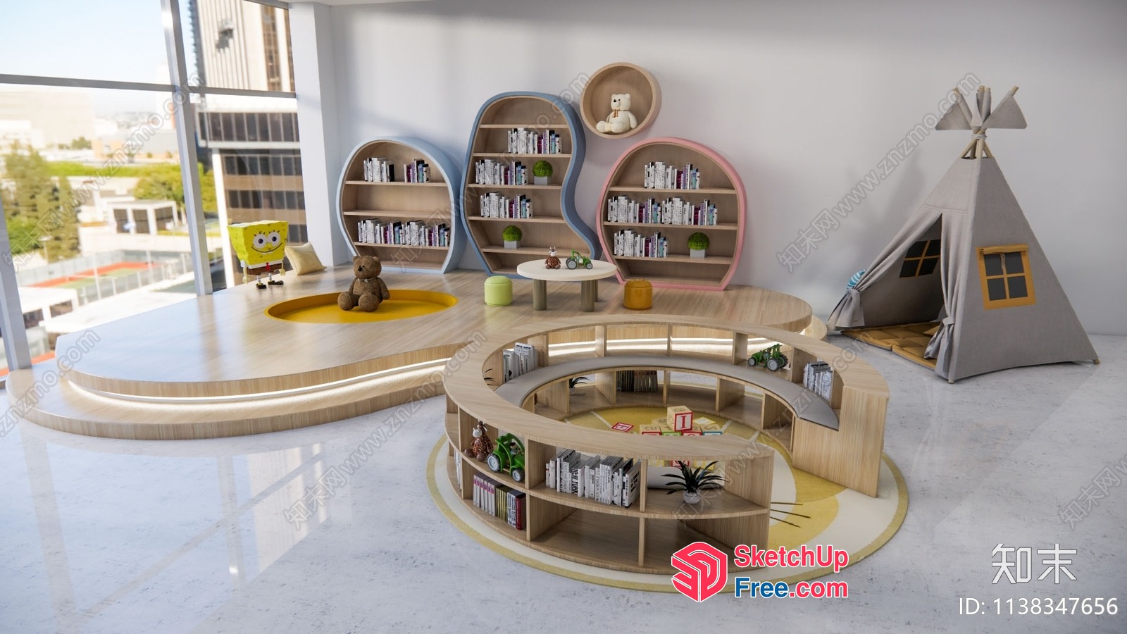 Modern Library Interior With Unique Shelving And Play Areas 3D SketchUp File