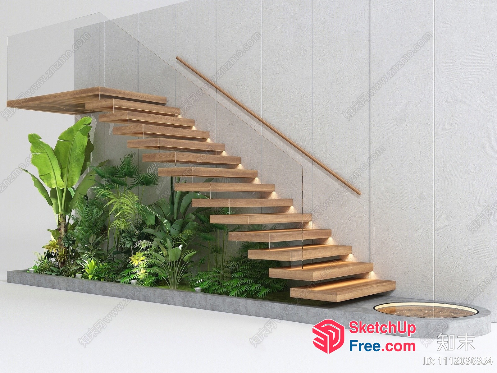 Staircase With Plants And Glass Railings 3D SketchUp File