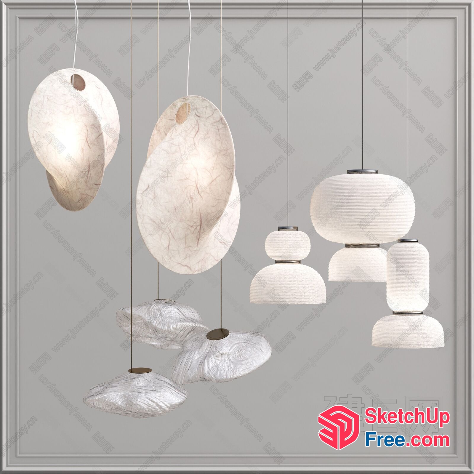 Elegant White Hanging Lamps Collection 3D SketchUp File