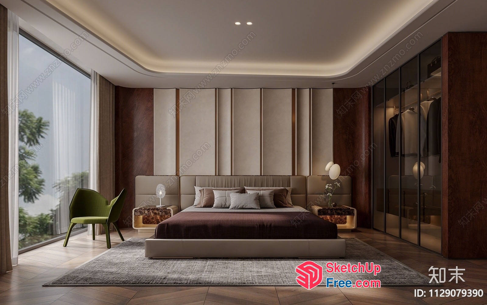 Modern Luxury Bedroom Design With Neutral Color Scheme And Natural Light 3D SketchUp File