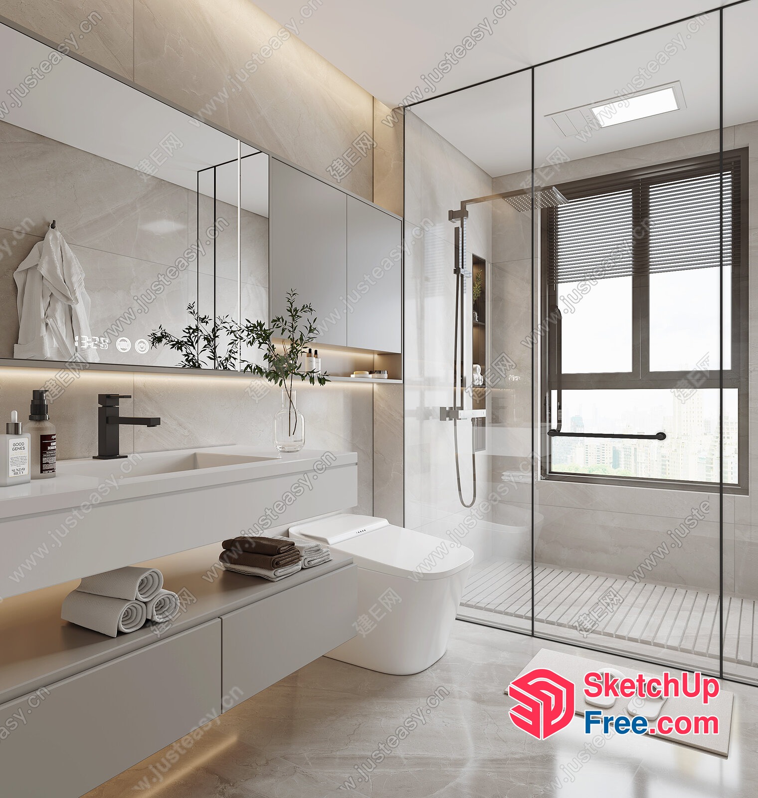 Elegant Modern Bathroom Decor With White And Gray Tones 3D SketchUp File