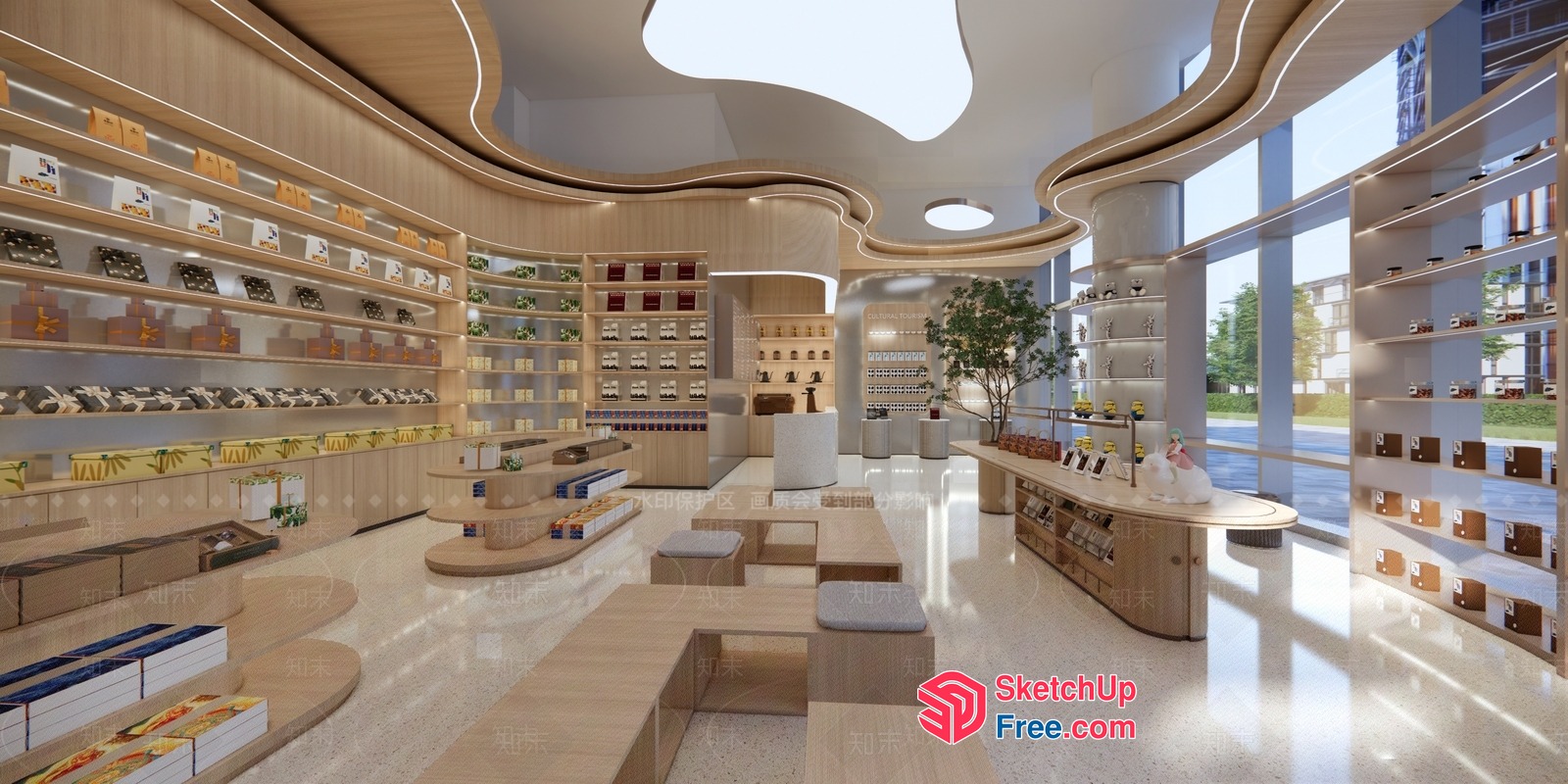 Modern Store With Natural Wood And Light Elements 3D SketchUp File
