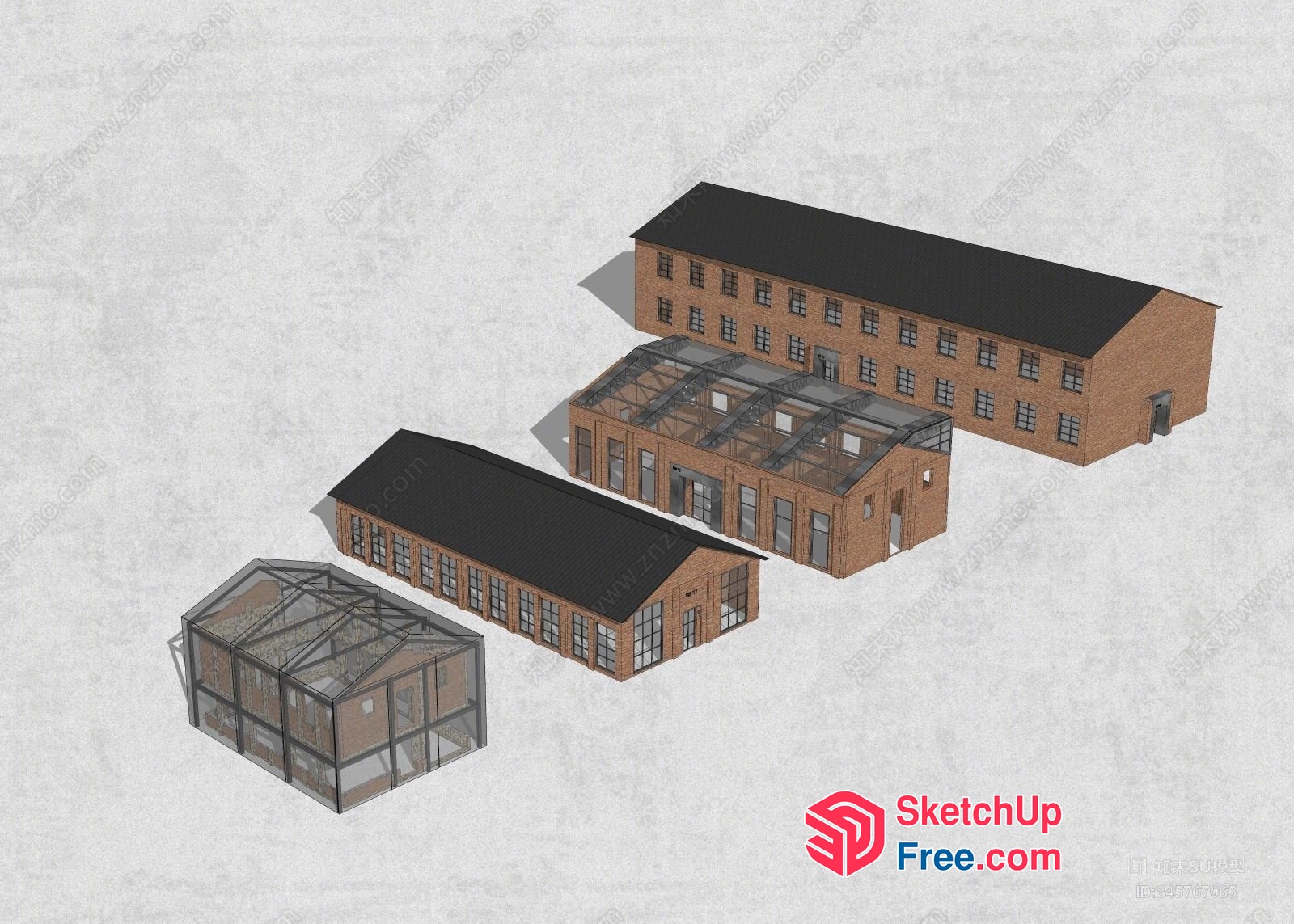 Industrial Park Building With Glass Curtain Wall 3D SketchUp File
