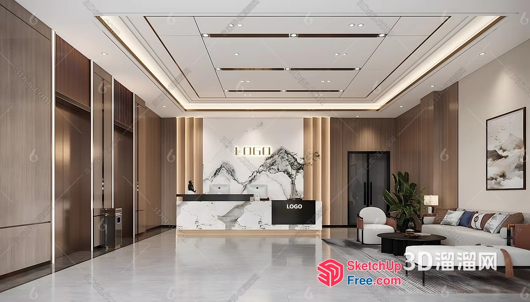 Luxurious Office Reception Area With Marble And Wood Accents 3D SketchUp File
