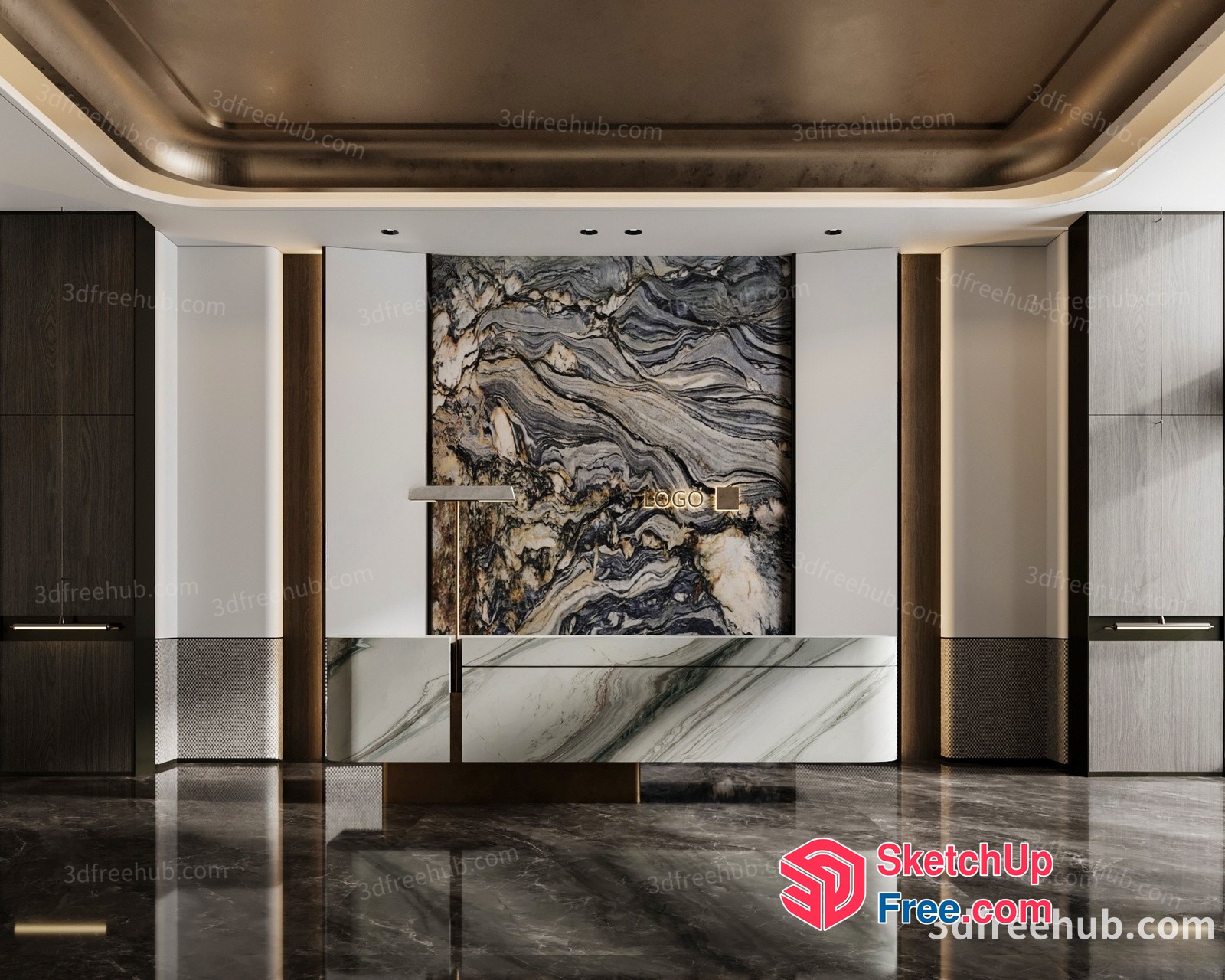 Luxurious Marble-Fronted Reception Desk 3D SketchUp File