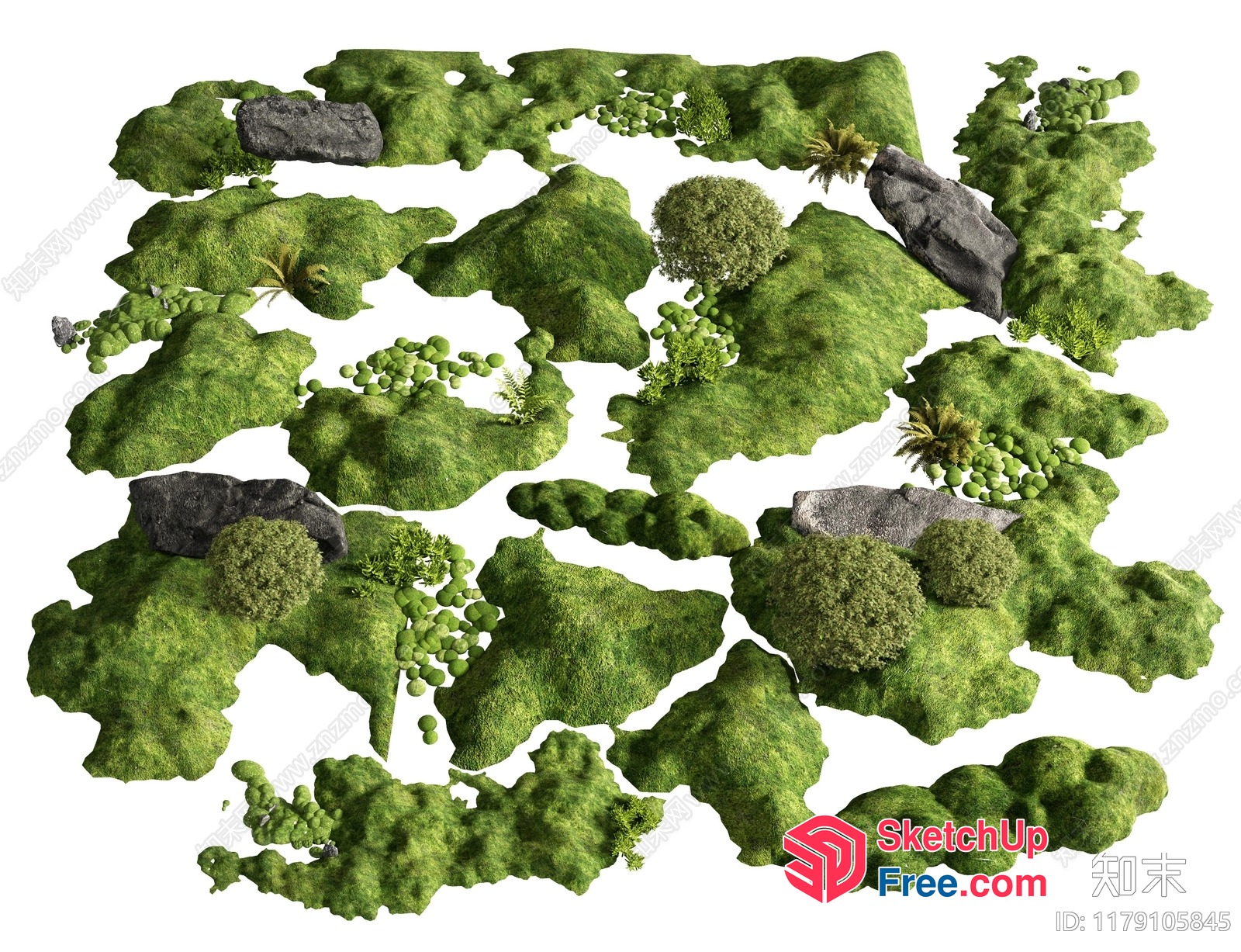Aerial View Of Lush Green Landscape With Rocks And Trees 3D SketchUp File