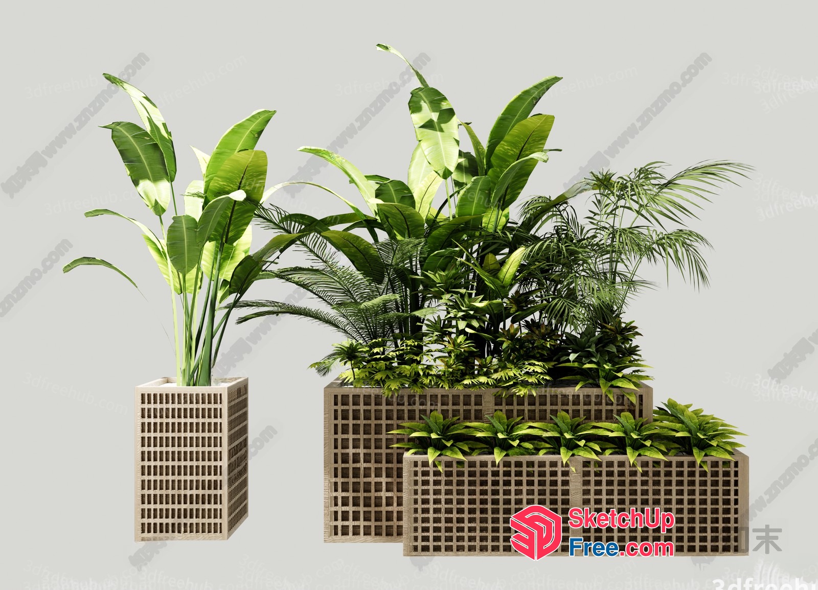 Tropical Planters With Variegated Leaves 3D SketchUp File