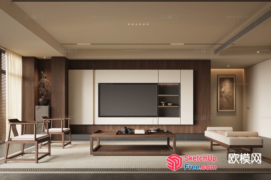 Modern Living Room With Minimalist Furniture And Large Tv 3D SketchUp File