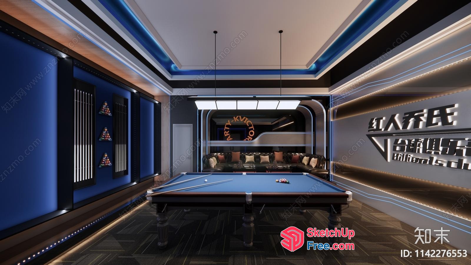 Elegant Billiard Club Interior 3D SketchUp File