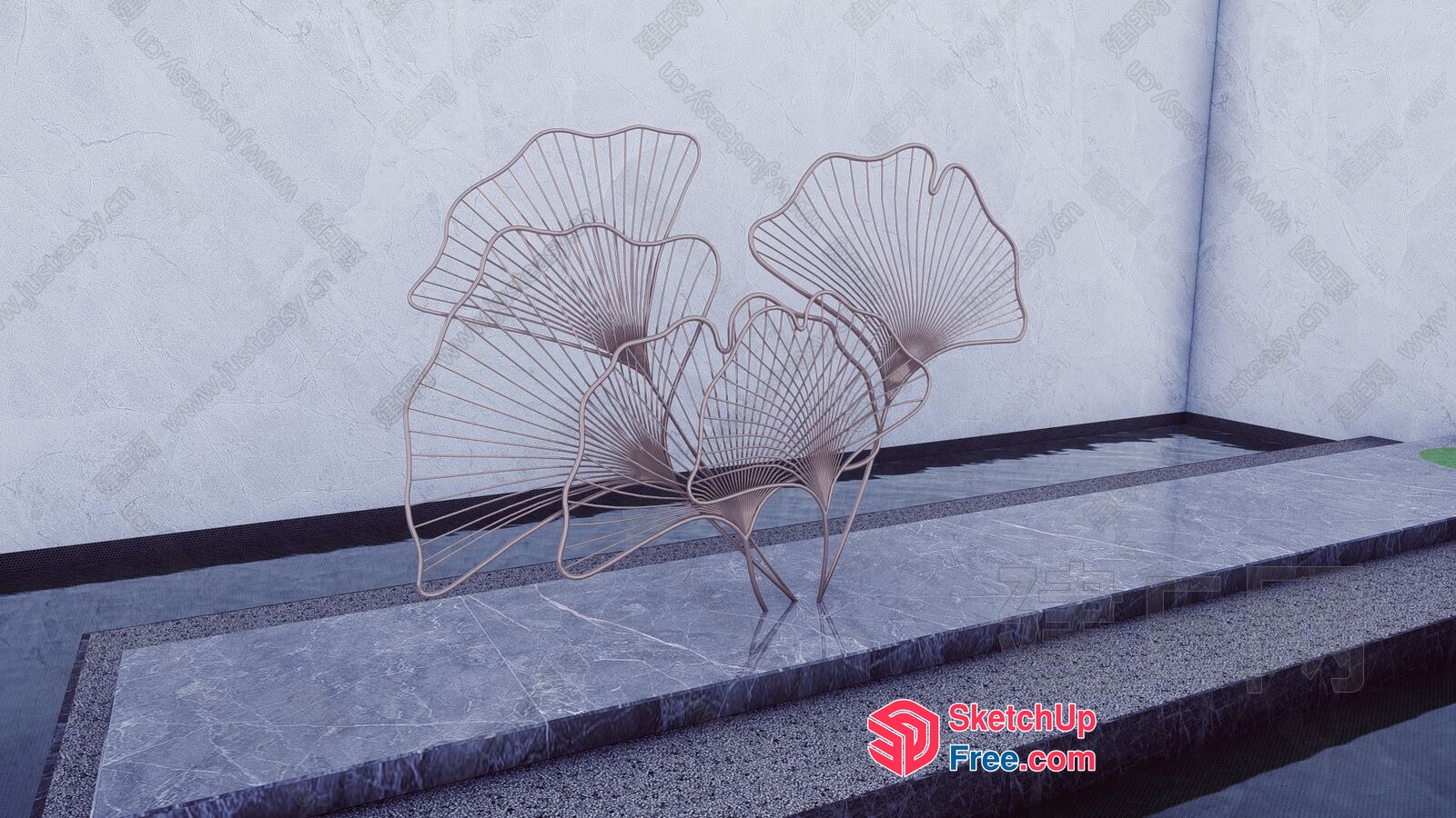 Elegant And Modern Wire Sculpture Of Two Trees 3D SketchUp File