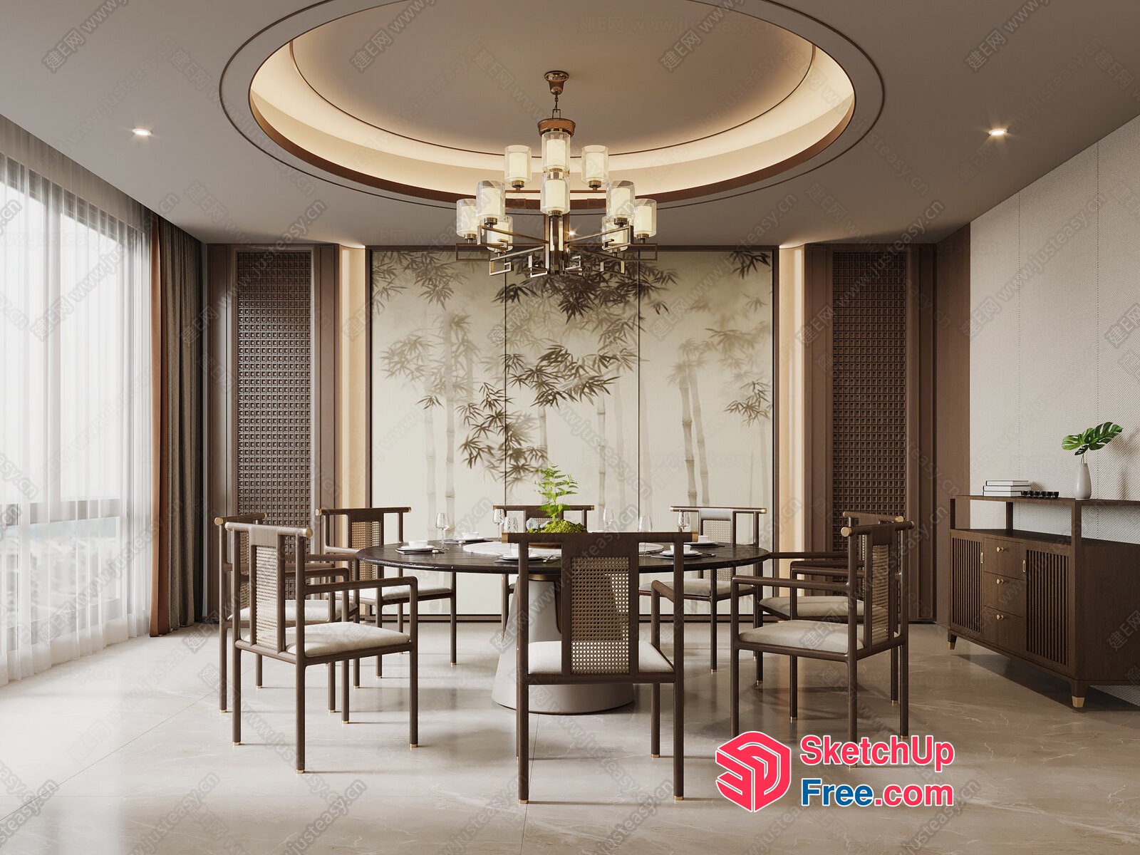 Elegant Modern Dining Room With Unique Chandelier 3D SketchUp File
