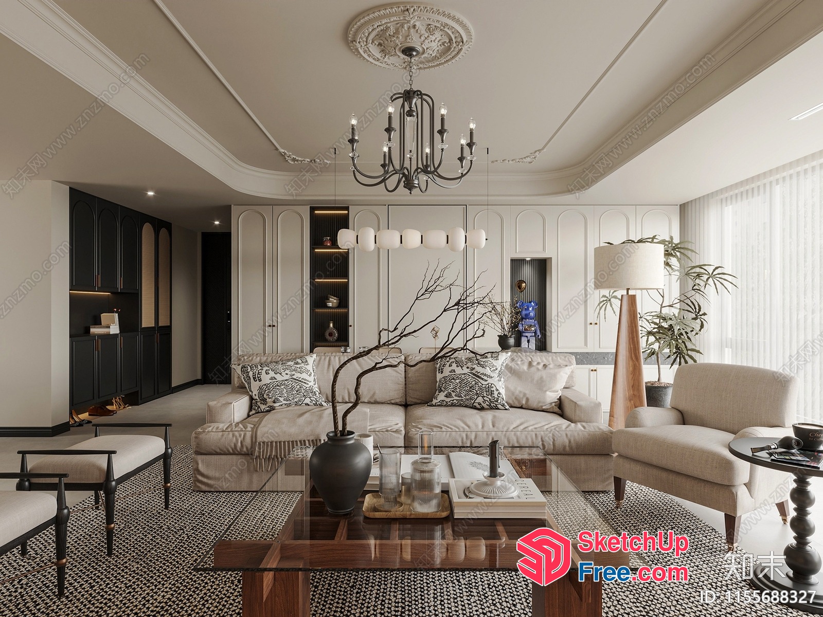 Elegant And Sophisticated Living Room Interior 3D SketchUp File