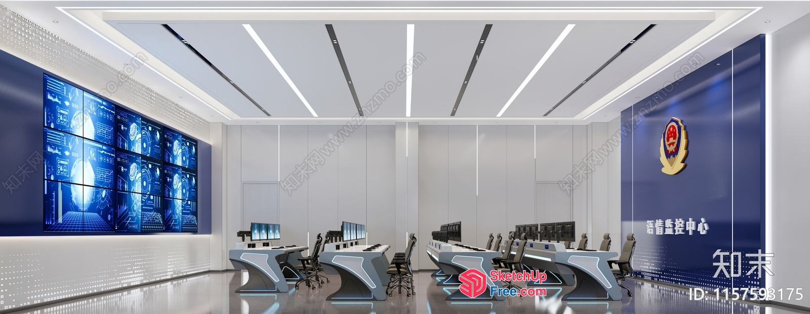Modern Office Space With Sleek Desks And Large Screen 3D SketchUp File
