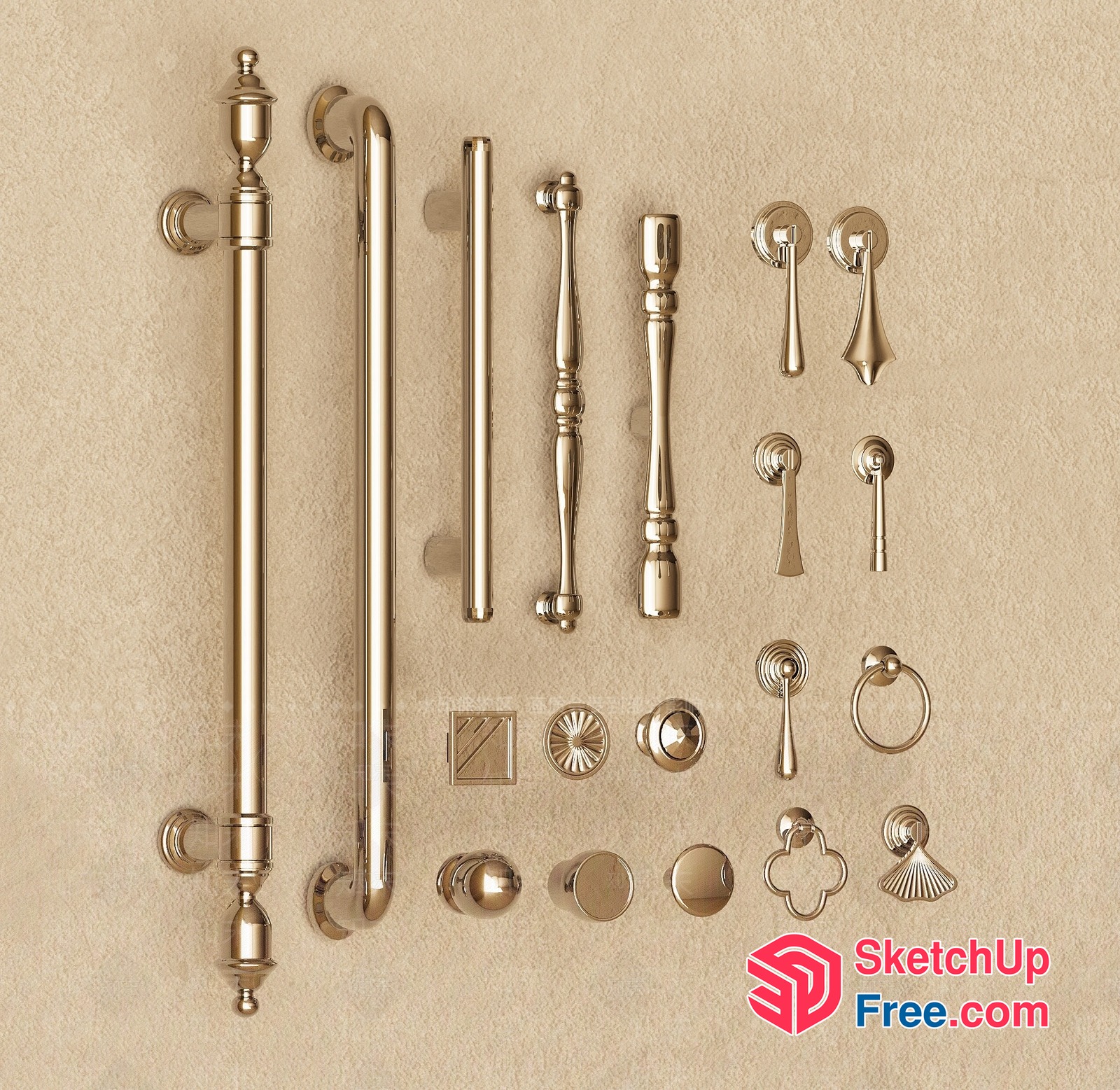Elegant Brass Hardware Collection 3D SketchUp File