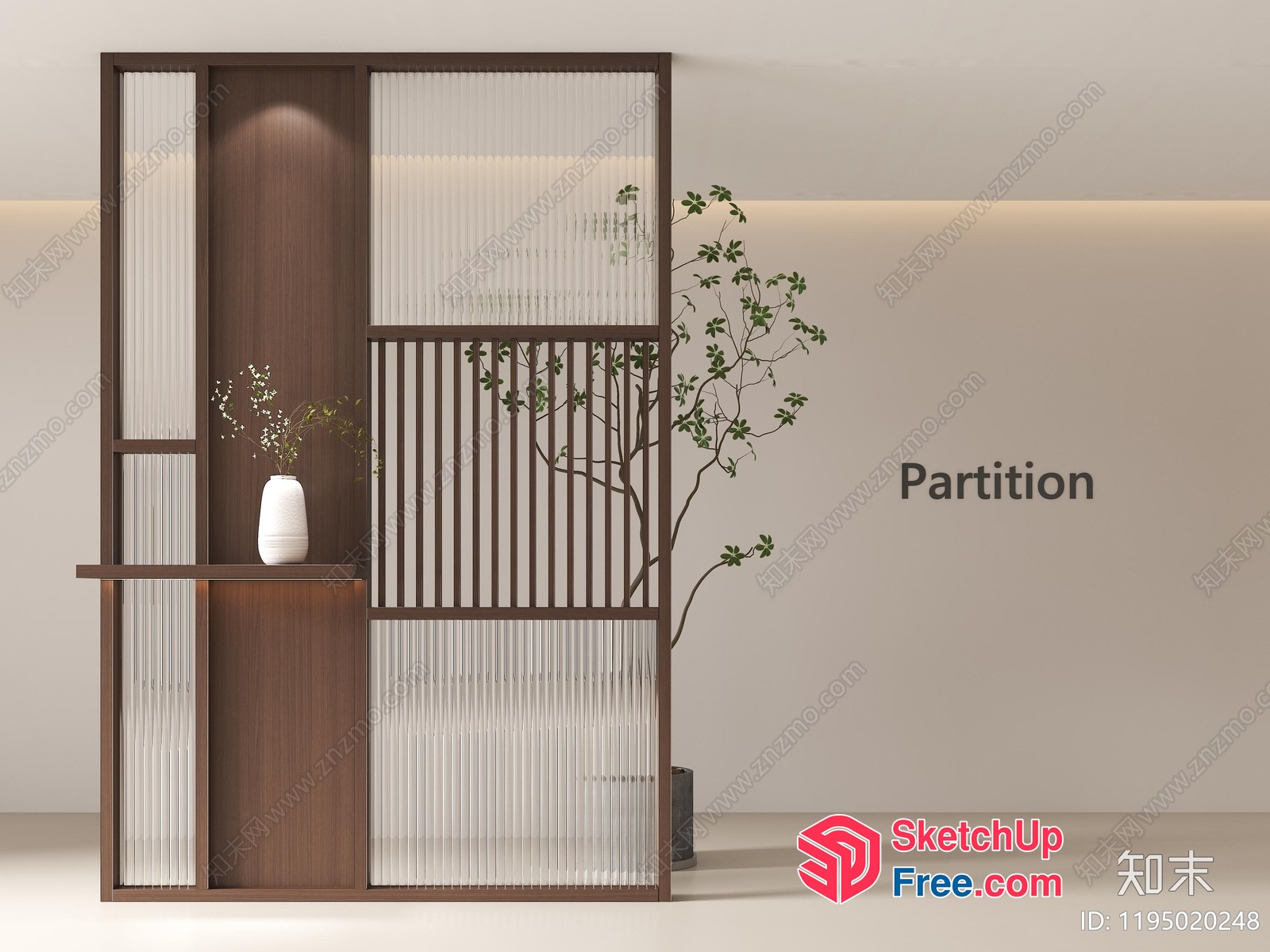 Partition Screen With Wooden Frame And Glass Panels 3D SketchUp File