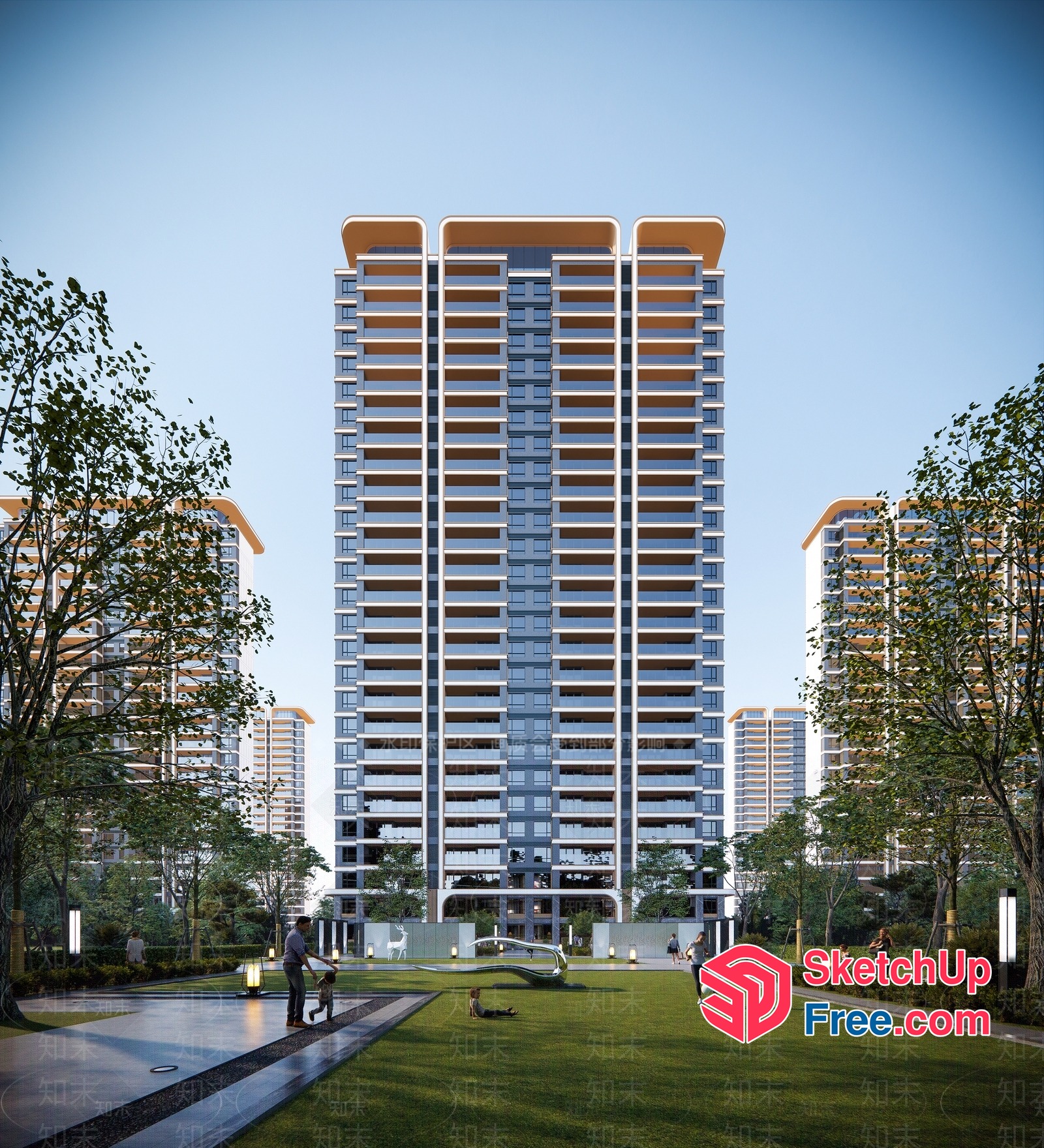 Modern High-Rise Building With Glass Curtain Wall 3D SketchUp File