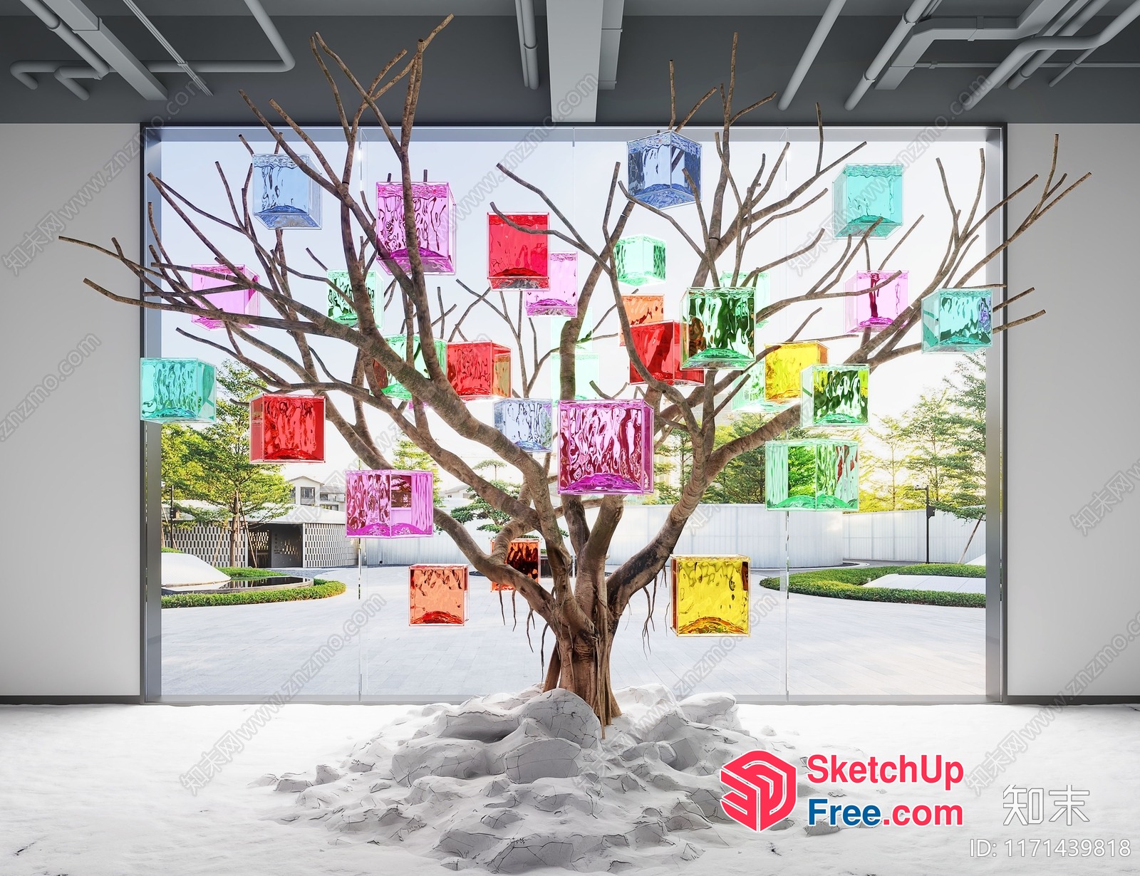 Colorful Glass Blocks Tree Decor 3D SketchUp File