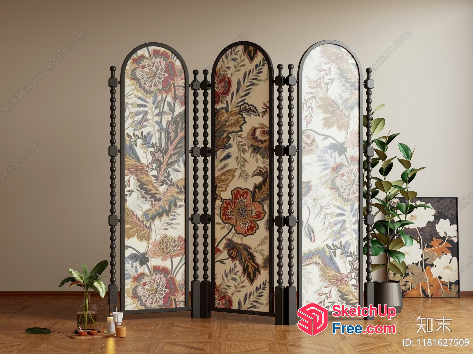 Elegant Partition Screen With Floral Pattern 3D SketchUp File
