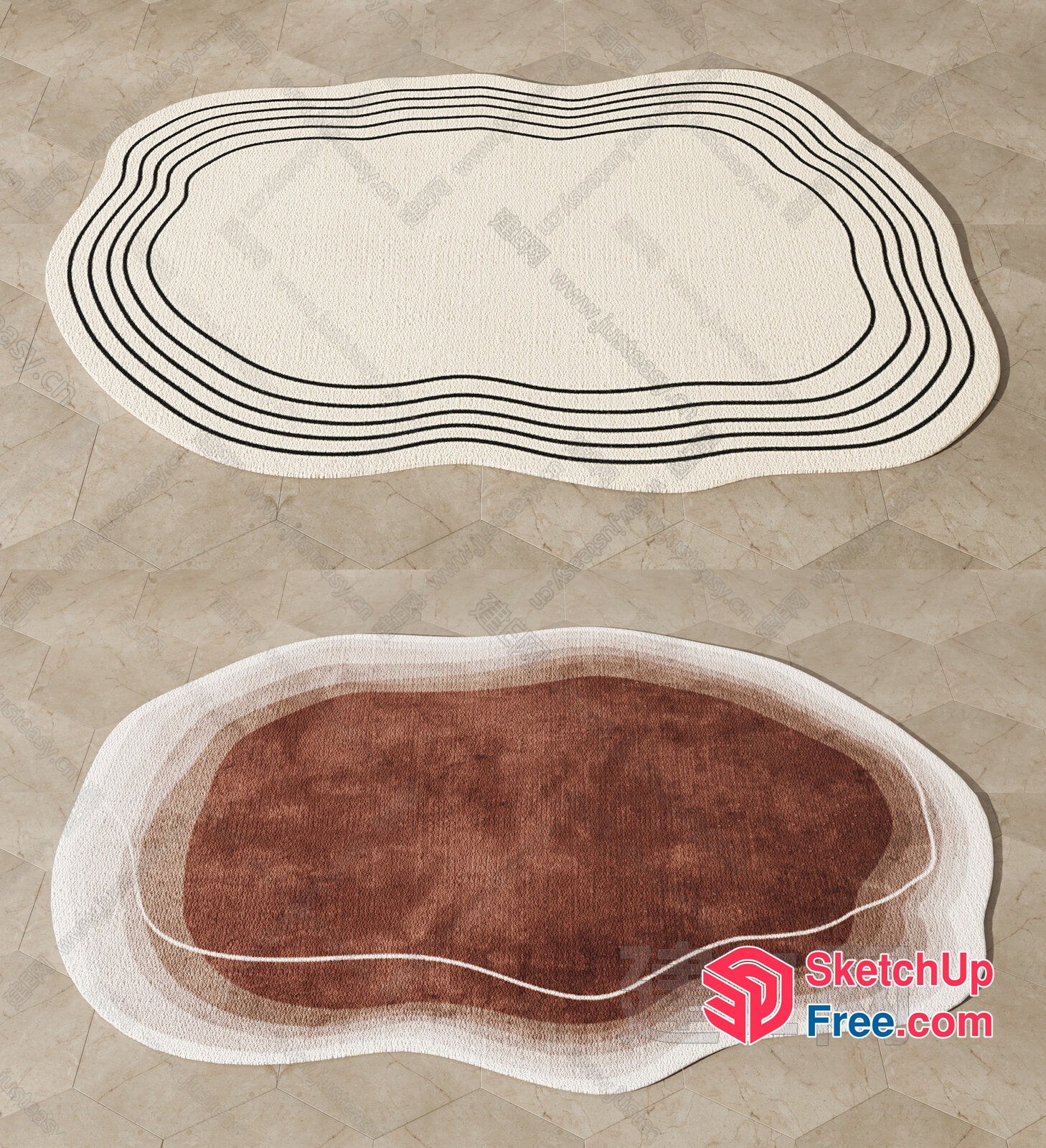 Oval-Shaped Rugs With Wavy Edges And Striped Patterns 3D SketchUp File
