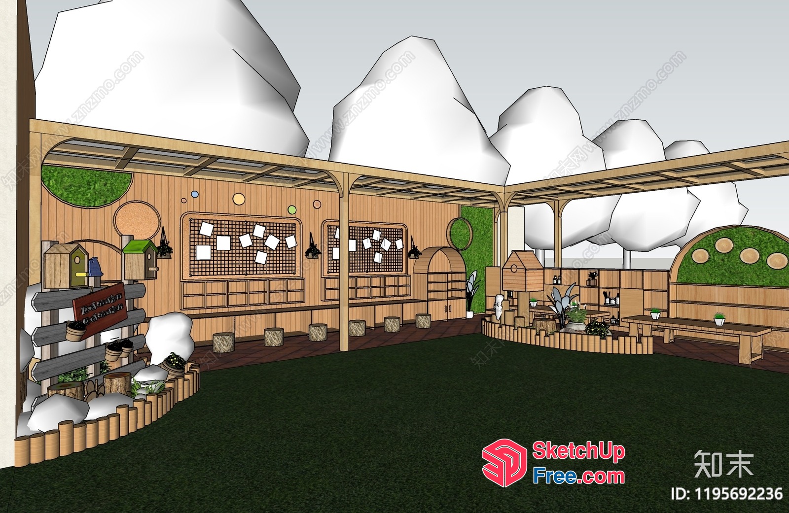 Rustic Wood And Greenery Decorated Interior 3D SketchUp File
