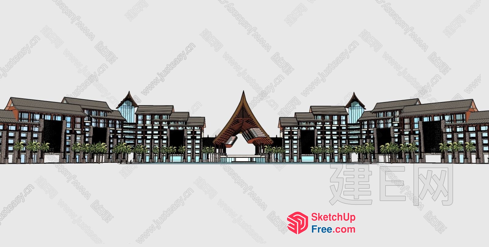 Asian-Inspired Exterior Building Design 3D SketchUp File
