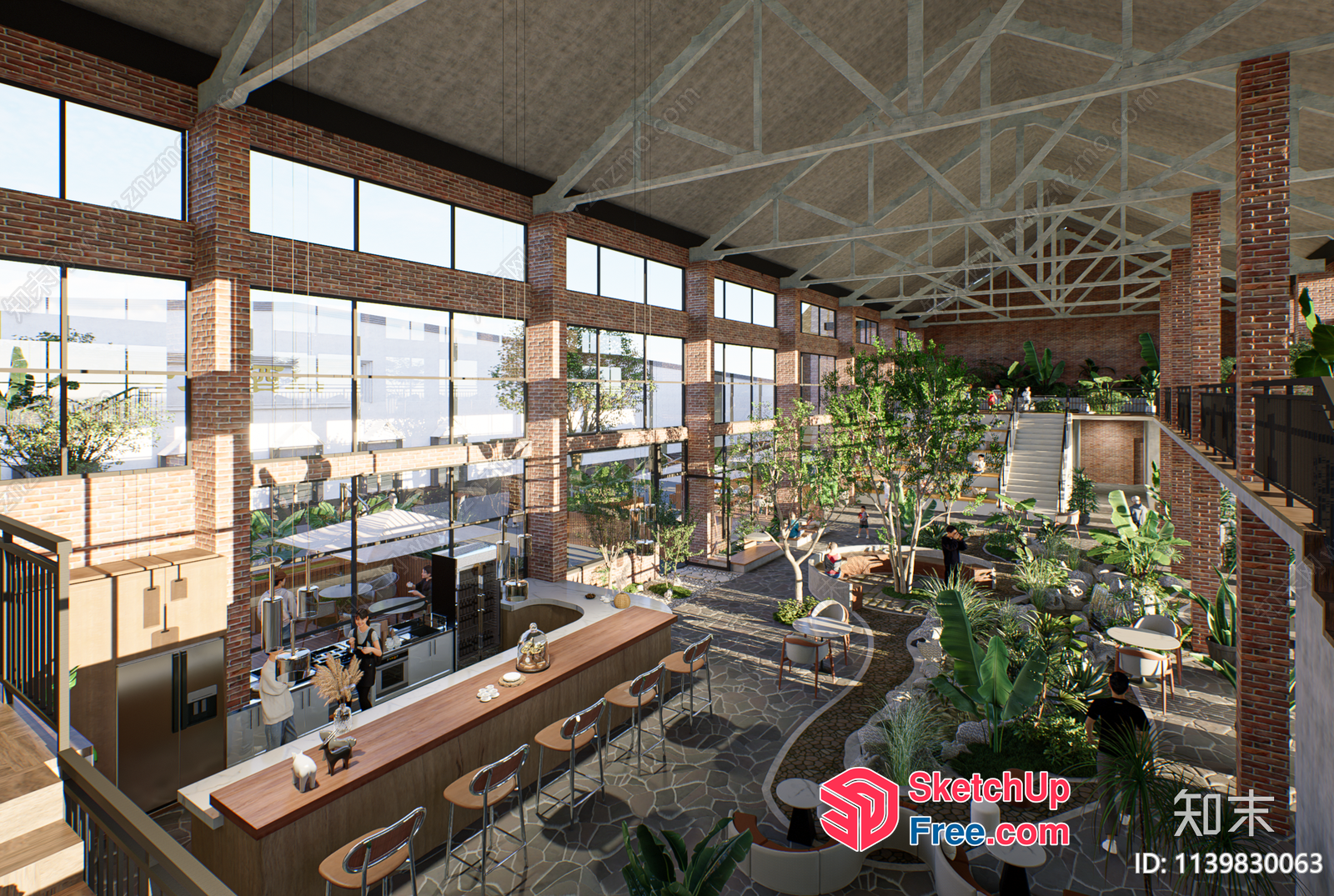 Modern Industrial-Style Commercial Space With Natural Light 3D SketchUp File