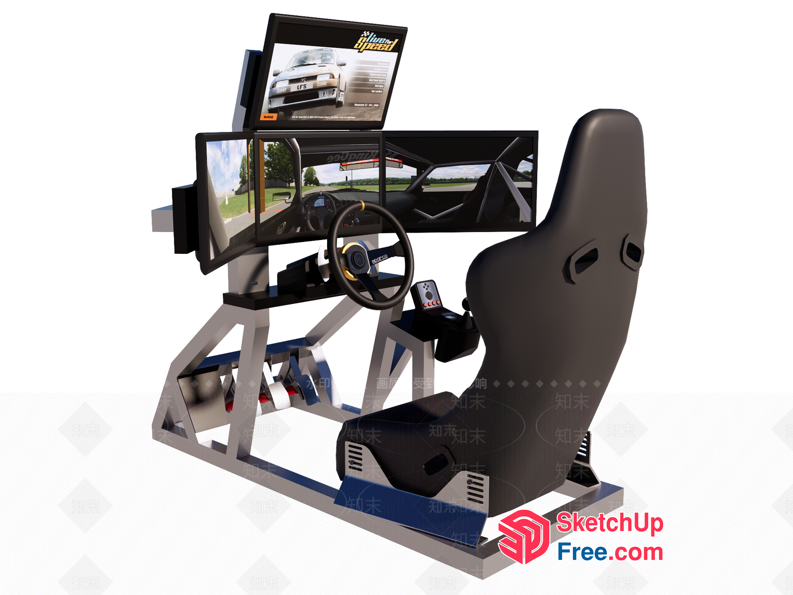 Racing Simulator With Multiple Screens And Steering Wheel 3D SketchUp File