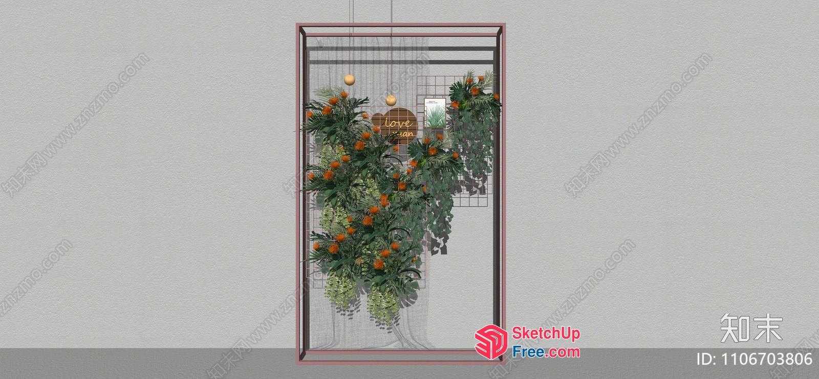 Plants And Flowers Arrangement In A Rectangular Frame 3D SketchUp File