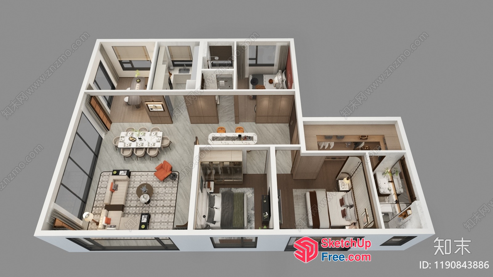 3D Rendering Of A Modern Home'S Interior Layout 3D SketchUp File