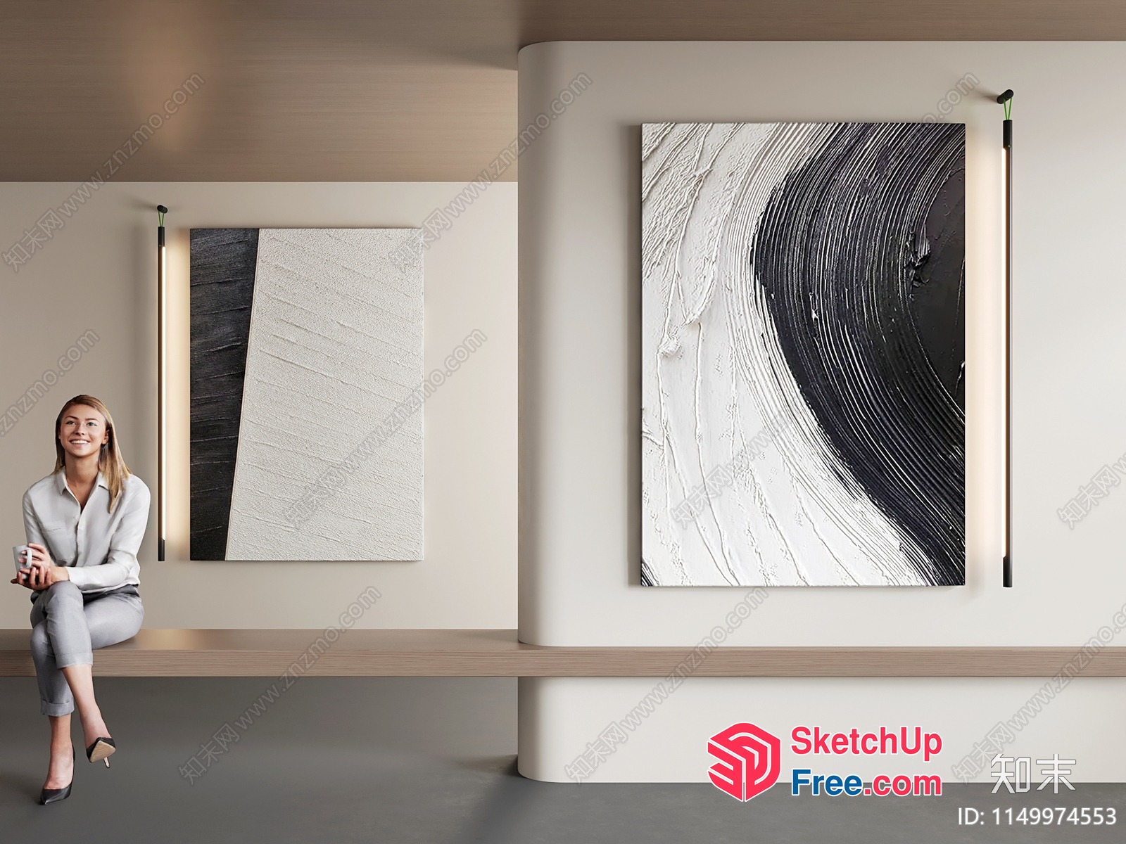 Modern Minimalist White And Black Art Pieces 3D SketchUp File