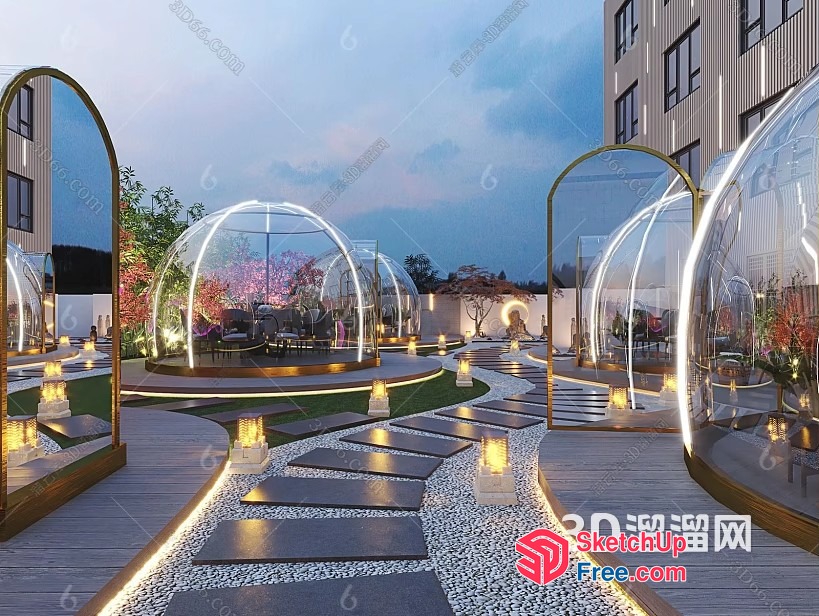 Modern Glass Dome Walkway Design 3D SketchUp File