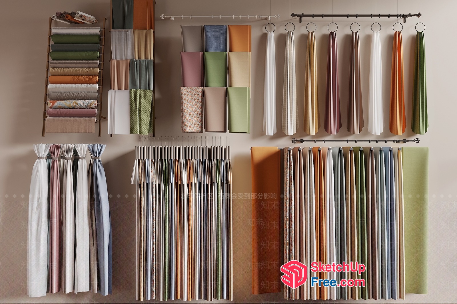 Colorful Curtain Fabric Selection 3D SketchUp File