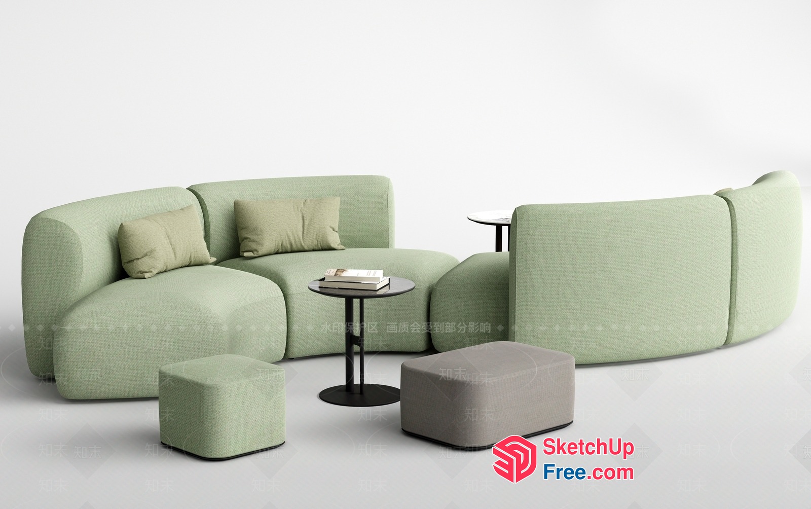Light Green Sofa Set With Pillows And Tables 3D SketchUp File