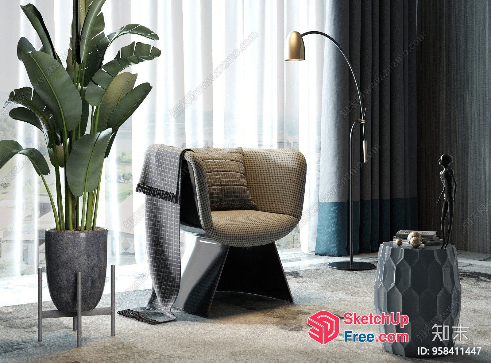 Modern Living Room With Elegant Furniture And Plants 3D SketchUp File