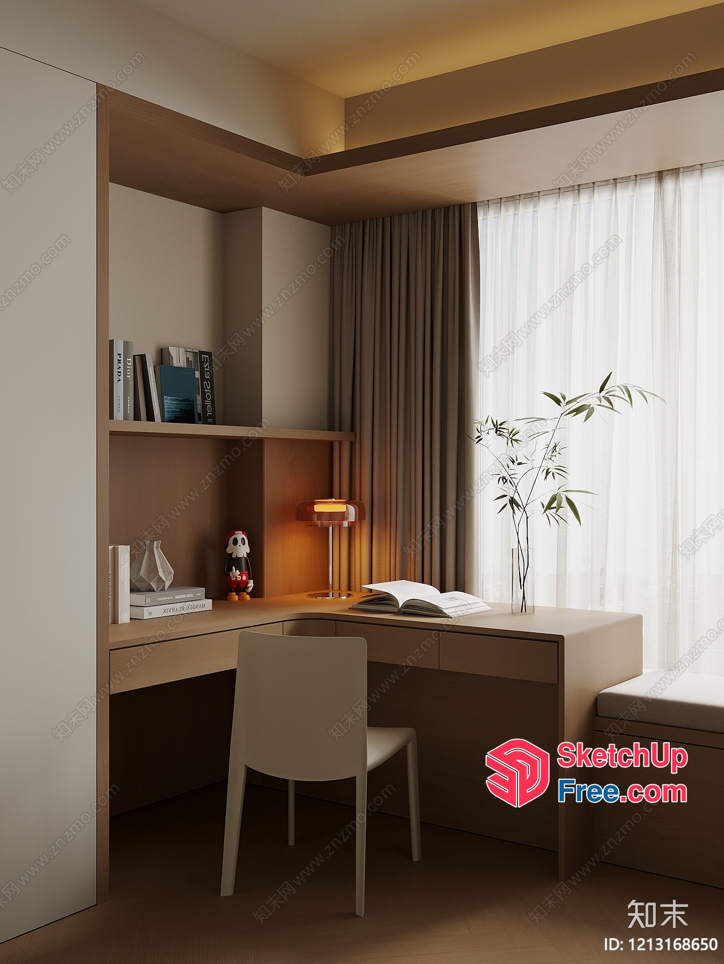 Modern Minimalist Study Room Interior With Natural Light 3D SketchUp File