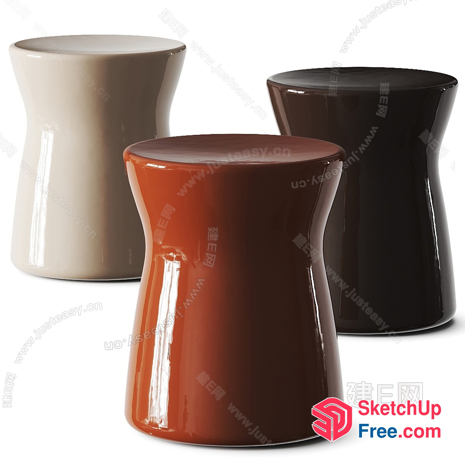 Three Glossy Ceramic Stools 3D SketchUp File