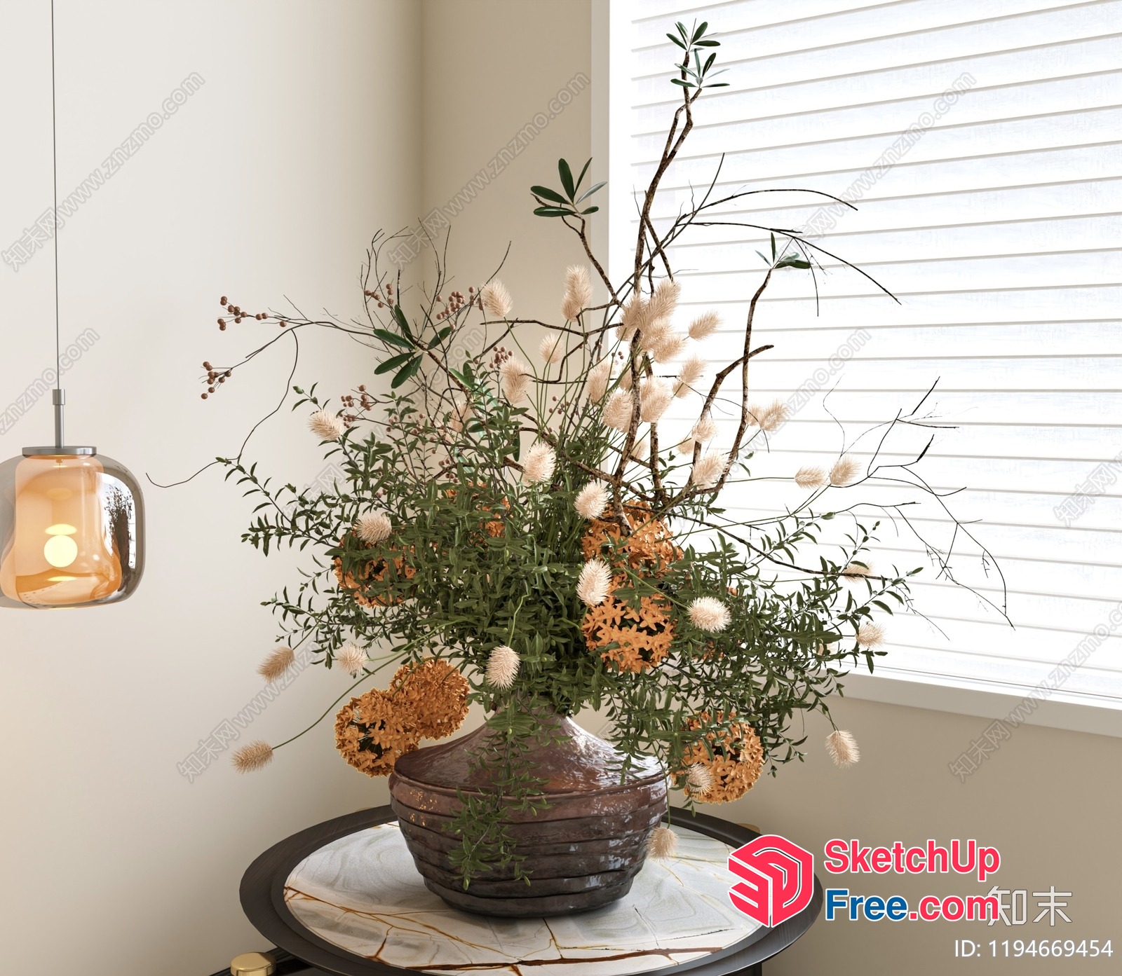 Elegant Floral Arrangement With Brown Vase And White Flowers 3D SketchUp File