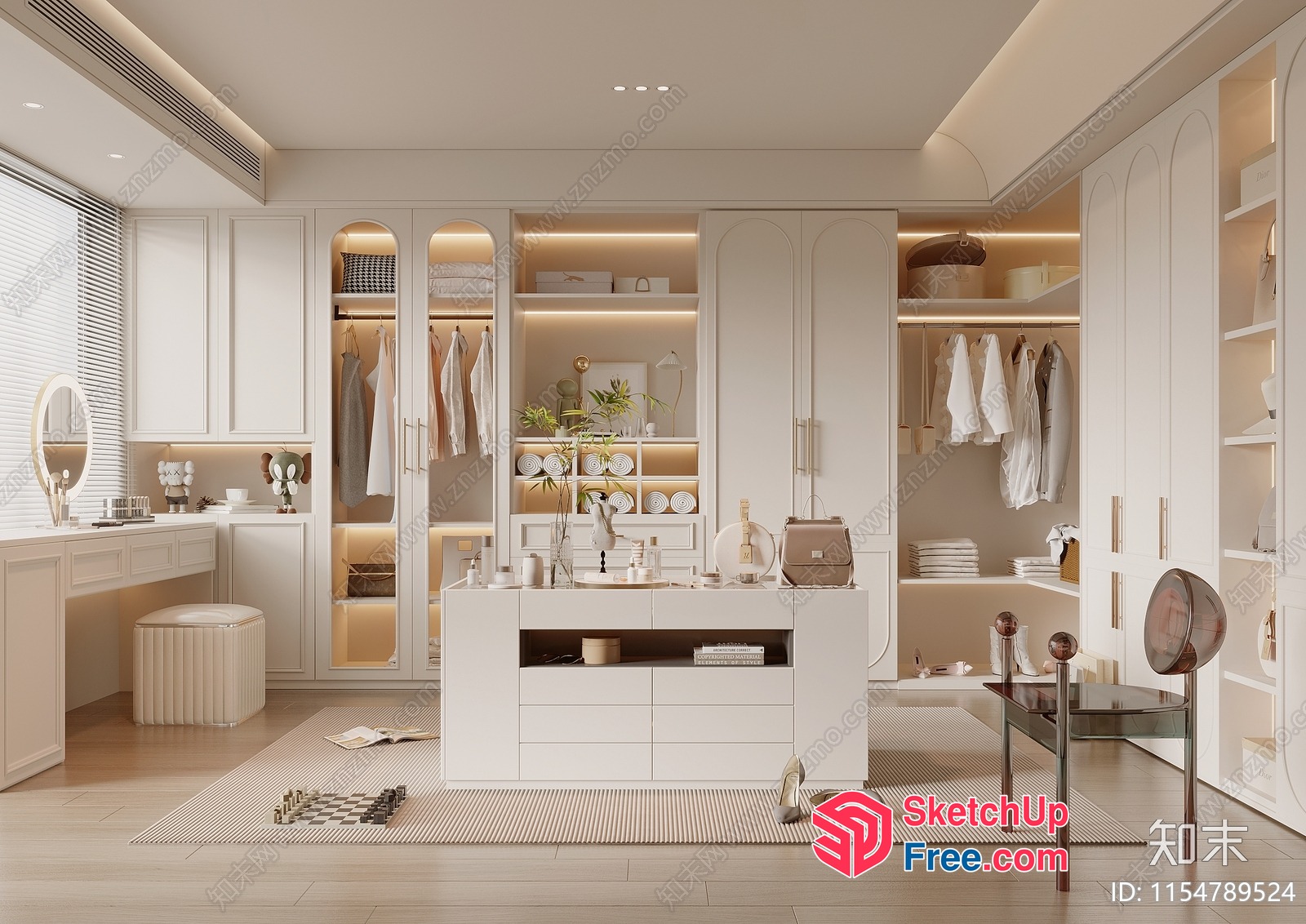 Modern Minimalist Creamy Style Dressing Room 3D SketchUp File